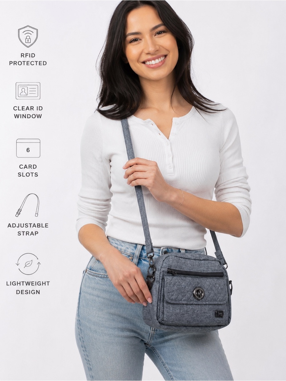 Lug Switch RFID Crossbody Wallet Bag in a heather grey